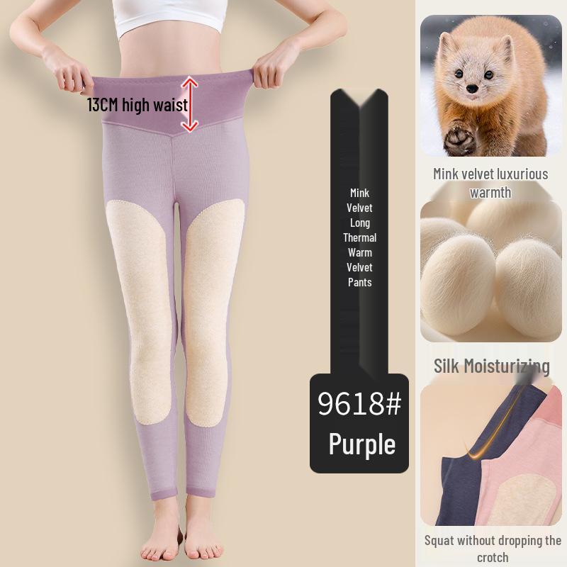 Men's and Women's High Waist Winter Velvet Lined Pants: Thickened Knee Pads, Warm Cotton Wool Base Layer, Autumn Thread, Silk Touch.