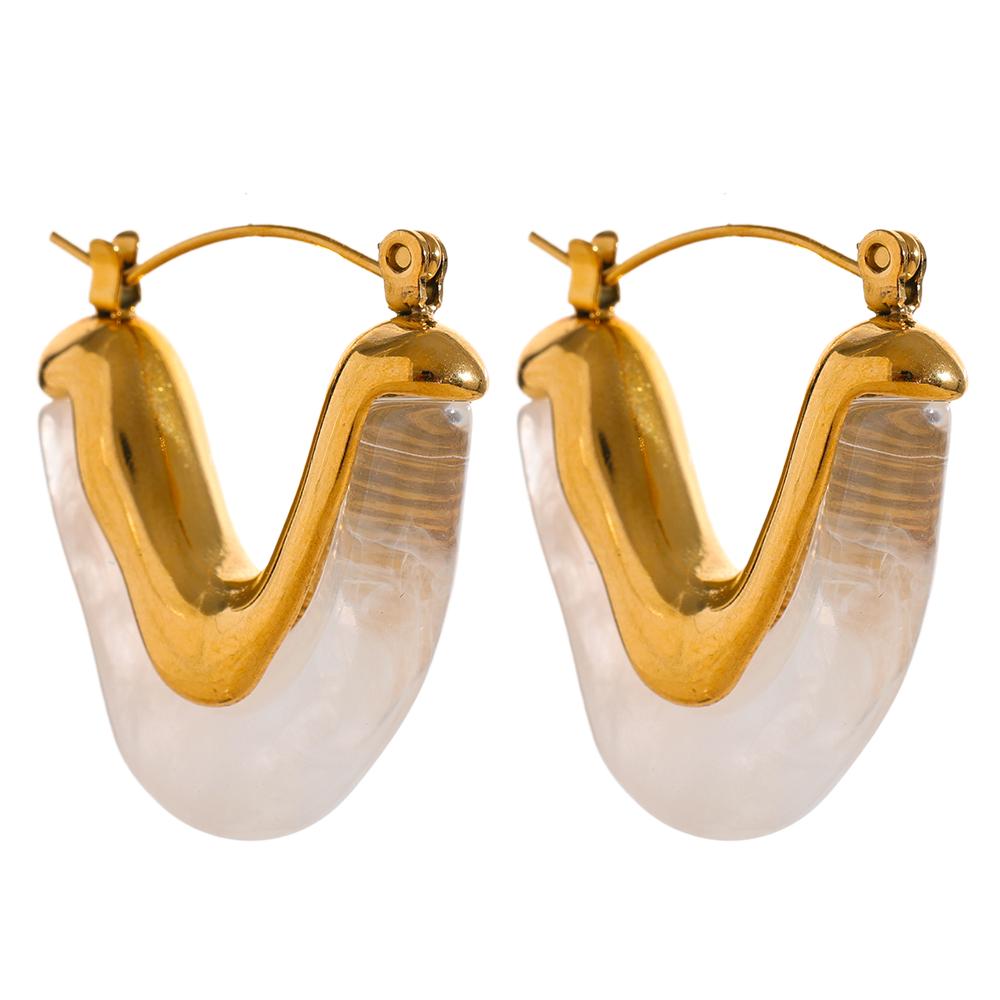 Yhpup Fashion Acetic Acid Acrylic Stainless Steel V Shape Triangle Hoop Earrings for Women Temperament Charm Jewelry Gift