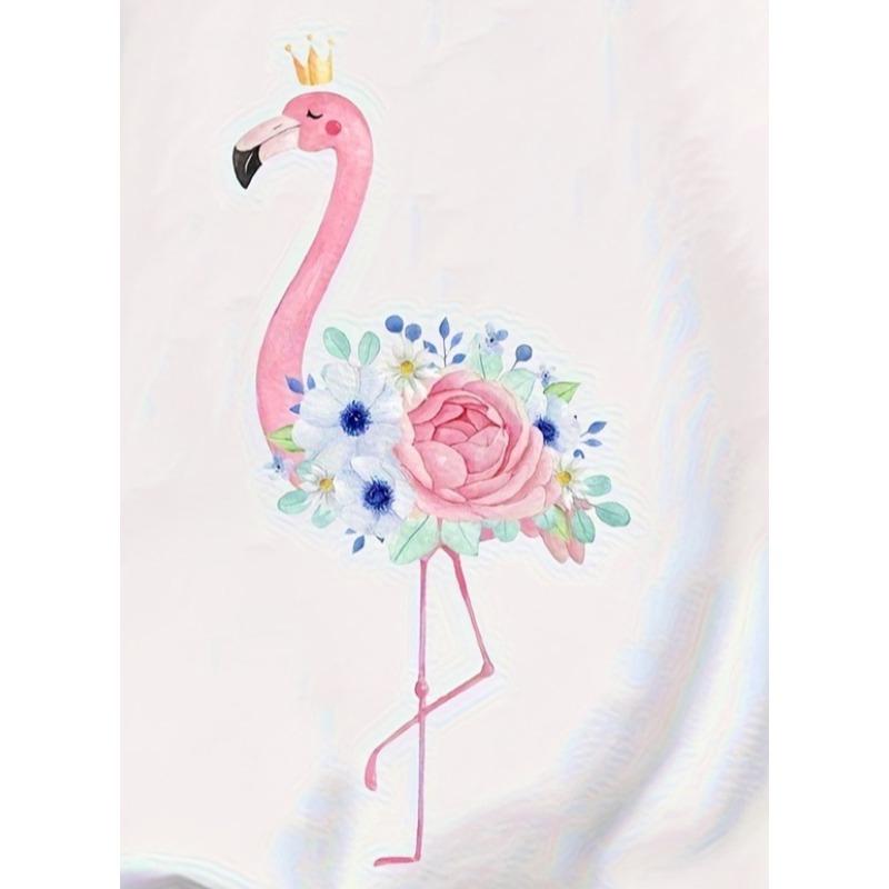 Kids Crewneck Tee, Pink Flamingo Crown Floral Print