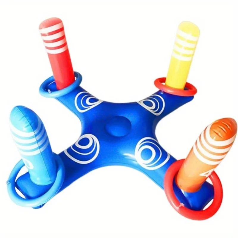 1 Set of Inflatable Lifting Ring Throwing Game with Pump-colorful Water Toys for Swimming Pool,parties,and Outdoor Entertainment