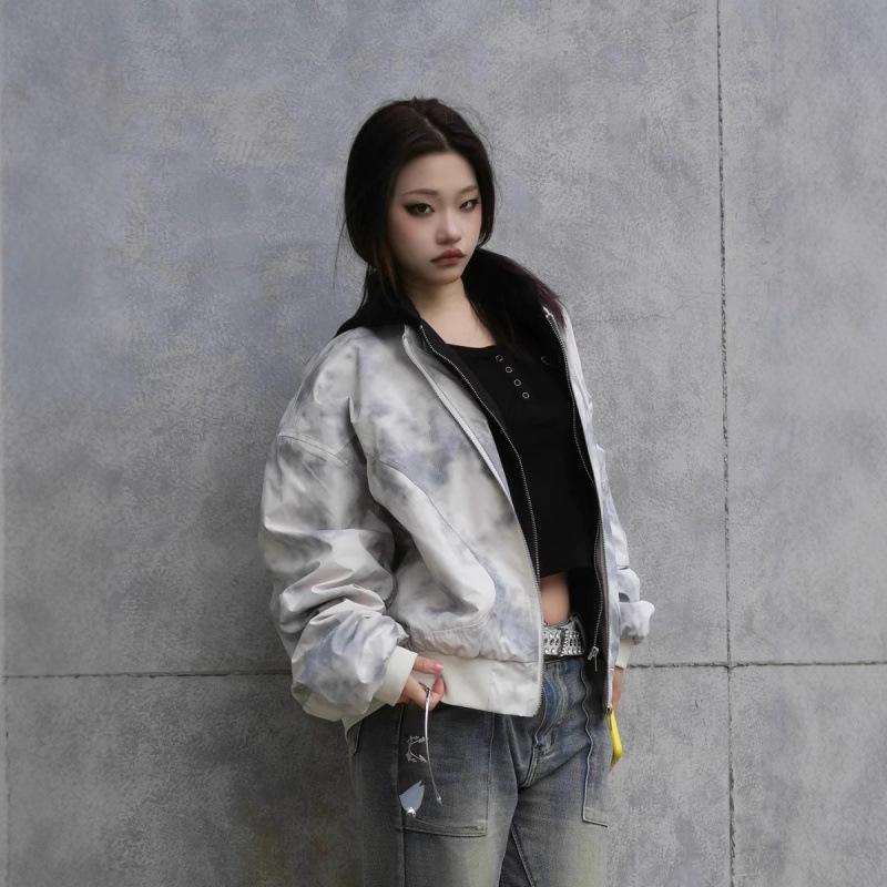 

Unisex Retro Tie-Dye Hooded Pilot Jacket - Spring & Autumn Trend XL белый