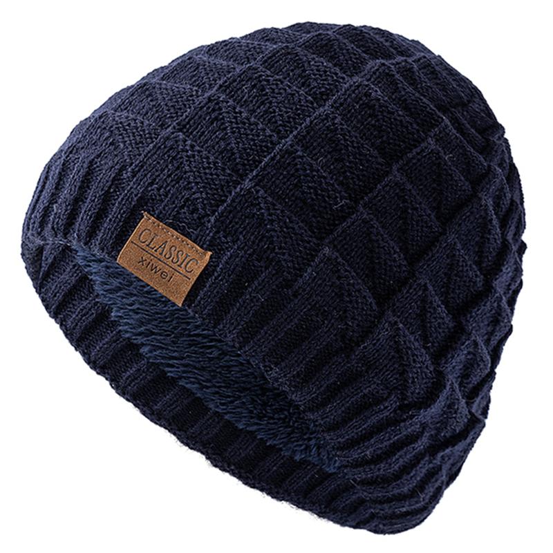 

Классические шапки-лабалы Зимние шапки для улицы Вязаные шапки для мужчин и женщин Шапка-бини Плюшевая меховая подкладка Теплые спортивные шапки 55cm-58cm темно-синий