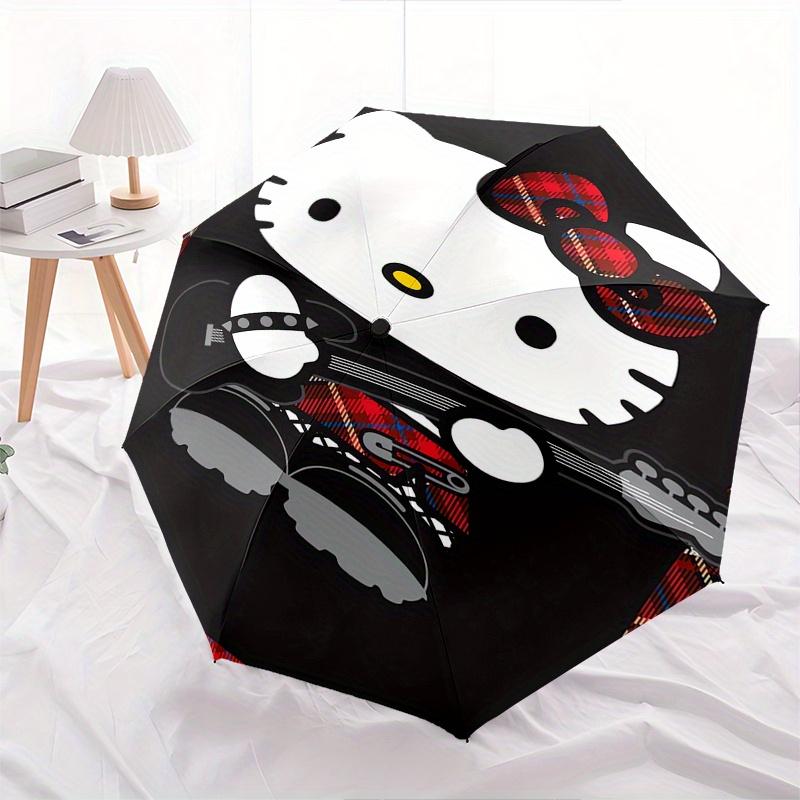Hello Kitty,Tartan Automatic Folding Umbrella Simple 8 Rib Design, Bright Cartoon Pattern, Durable Iron Frame, Suitable For Travel, Outdoor,