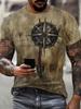 Men's Retro Style Compass And Map Pattern T-shirt. Crew Ne