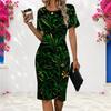 Women Plus Size Round Neck Short Sleeve Camouflage Printed Fitted Dress Black Gray White
