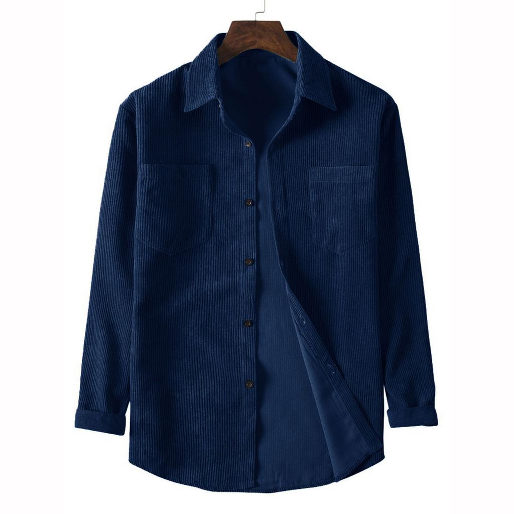 Men's Casual Long Sleeved Corduroy Solid Color Lapel Shirt
