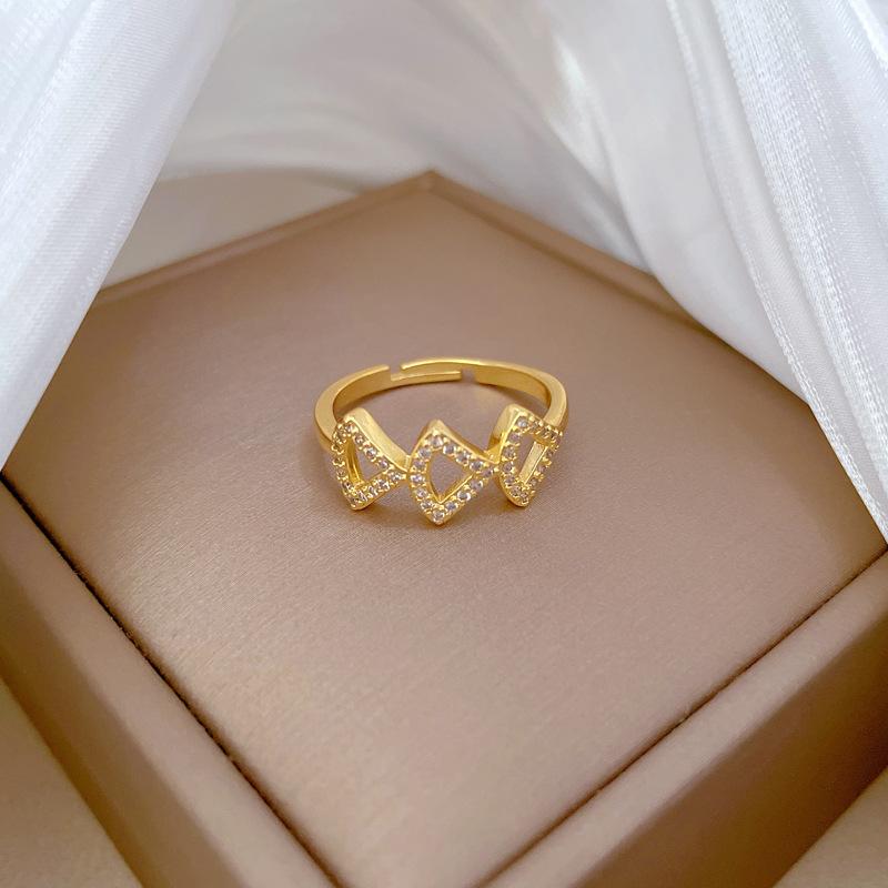 Real Gold Ginkgo Skirt Full Of Diamonds Ring Opening Adjustable Simple Jewelry Japanese Ring Couple Ring