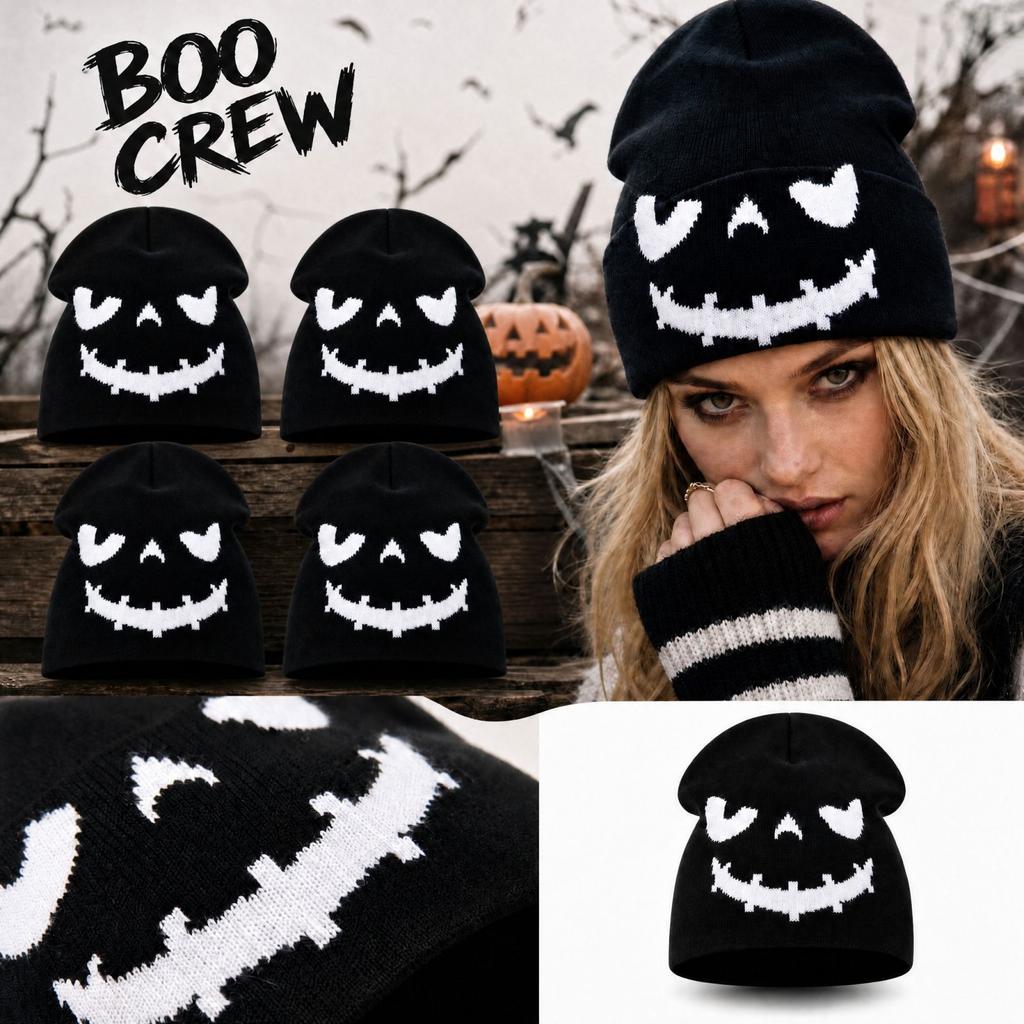 Halloween Pumpkin Knit with - Warm Pullover Hat for Fall and Winter