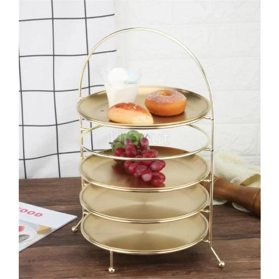 Weißer Desserttisch-Ausstellungsständer Hochzeitsdekoration Nachmittagstee Doppelschichtiger Tortenständer Goldfarbener Gebäckdekorationsteller 3-schichtig