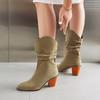 Large Size - Medium Short Boots High Heel Pleated Women's Boots Martin Boots Western European and American