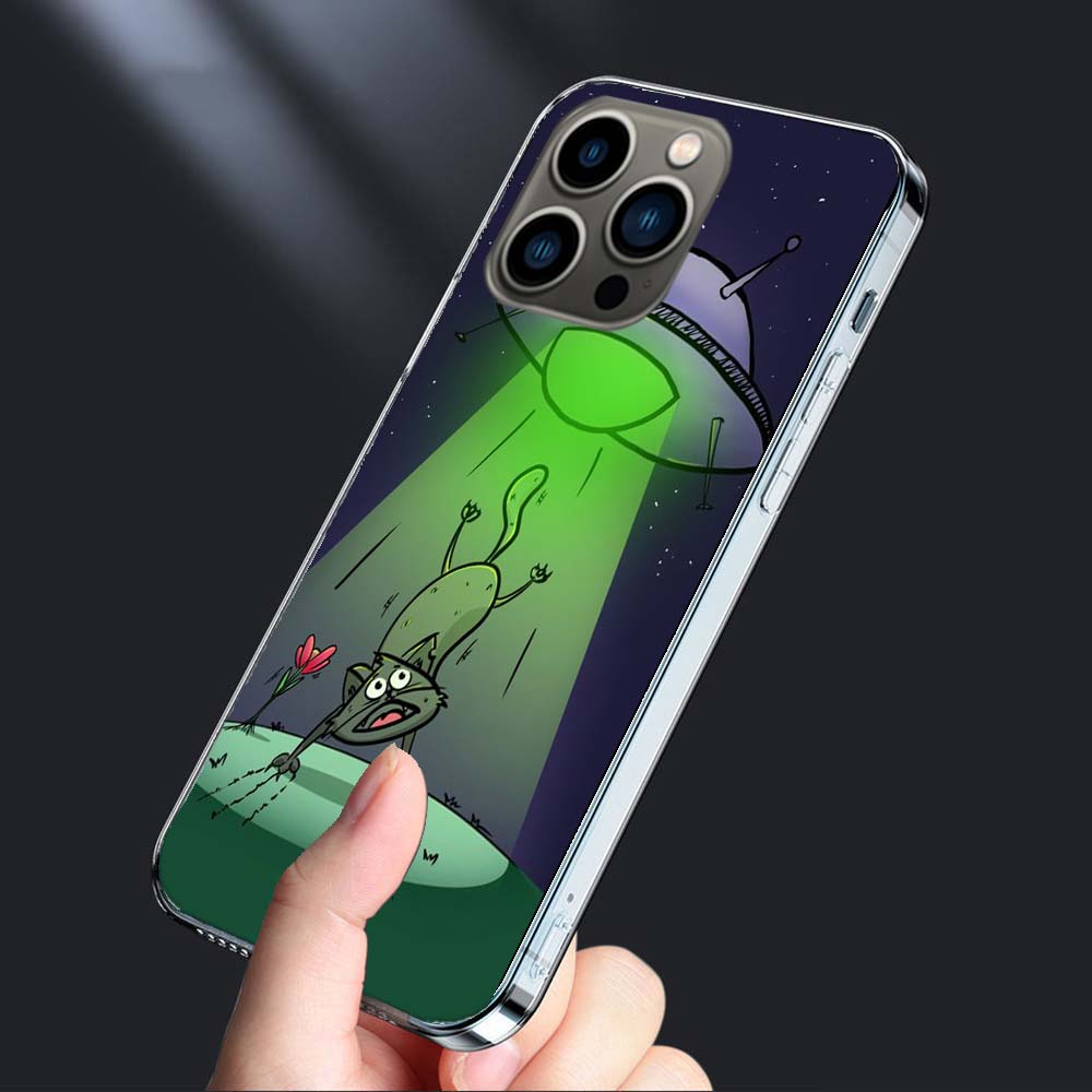 UFO Alien Cat universe Phone Case For Iphone 16 15+ Pro Max 17 Air Capa 14 Plus 16E 13 Pro 12 Mini 11 Cover
