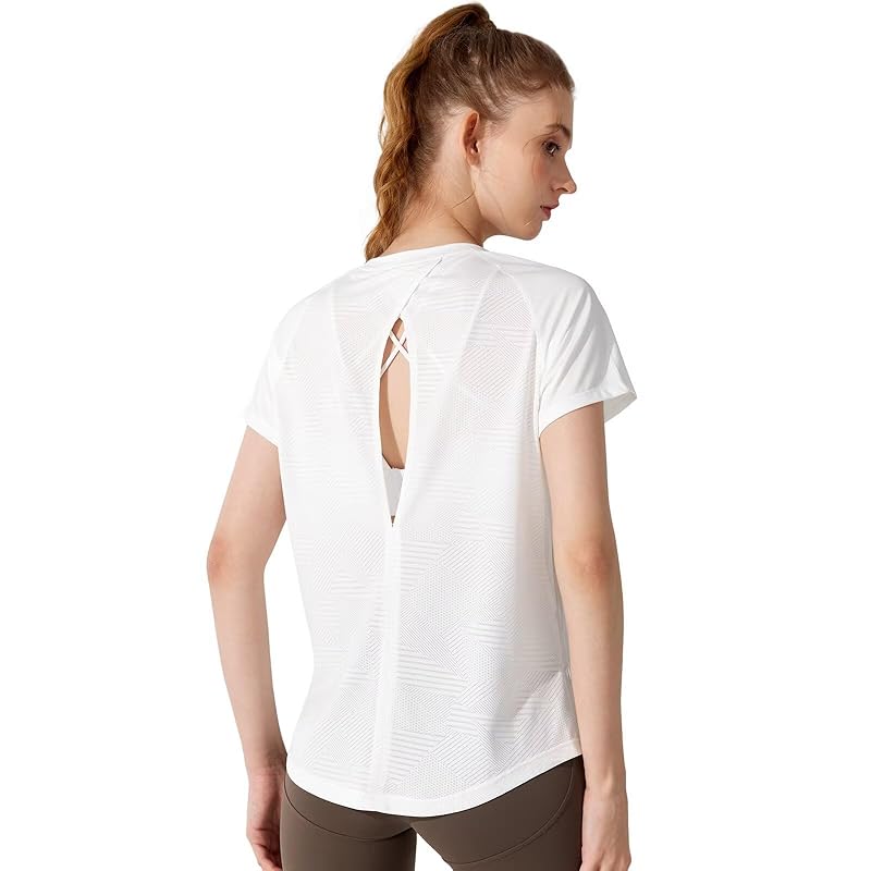 

[Rovidorx] yoga wear tops pilates wear back open short sleeve t-shirt ladies sports Relaxing hot yoga sportswear gym wear fitness wear training