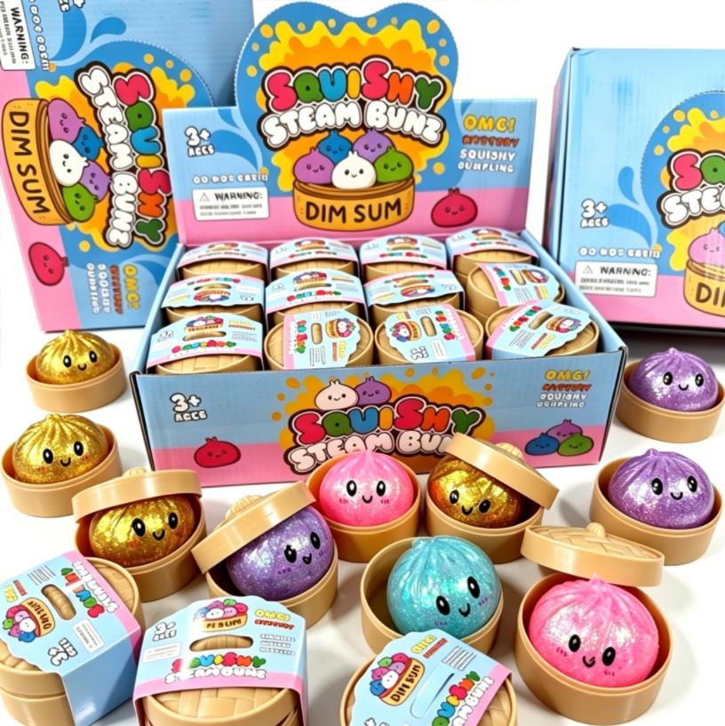 Hot Glitter Dumpling Squishy Maltose Series With Box Dumplings Sensory Squeeze Toy For Stress Relief Random Color