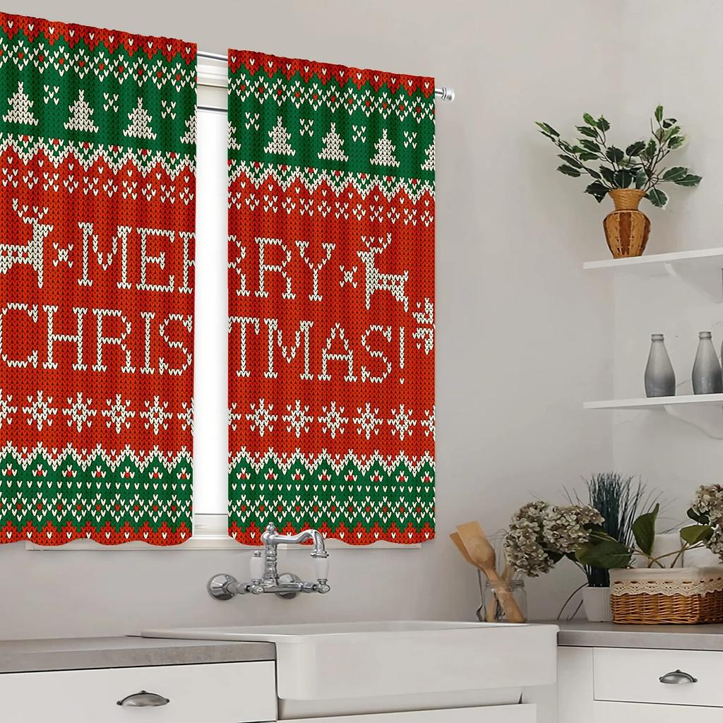 Weihnachtskitz Rot Grün Bedruckte Hochverdunkelnde Vorhänge Arbeitszimmer Küche Wohnzimmer Fenstervorhang Schlafzimmer Accessoire 2 Paneele