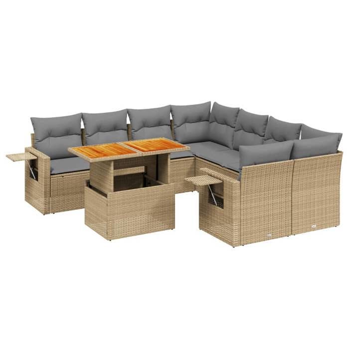 VidaXL Garden Lounge Set with Cushions 9 Pcs, Patio Sofas, Patio Furniture Set, Outdoor Furniture, Beige 3271682