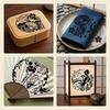 4 Stück wiederverwendbare japanische Geisha Kirschblüte Fuji Schablonen für DIY Heimwand Stoffmalerei