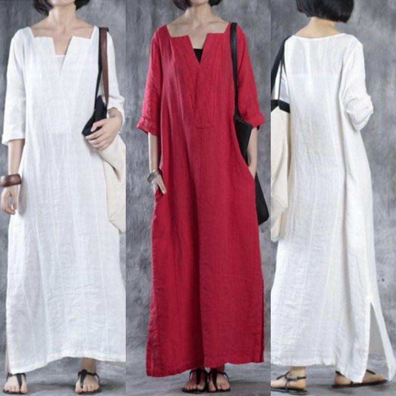 Women Simple Fashion Loose Baggy Long Maxi Dress Half Sleeve Split Plus Size For Effortless Elegance