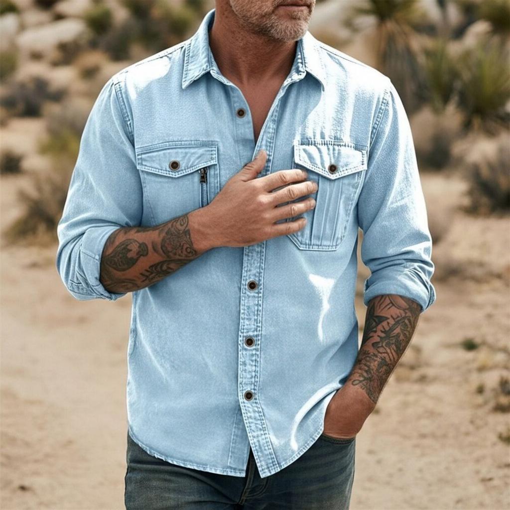 Men's casual stylish short-sleeved button-down shirt - Men's breathable cotton-like linen retro work shirt