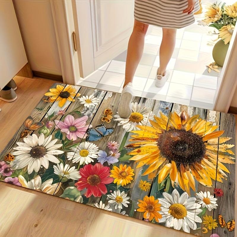 1Pcs Sunflower Floret Pattern Floor Mat Modern Kitchen polyester Rug Non-Slip Colorful Indoor Carpet, For Home Bathroom Bedroom Living Room Decor