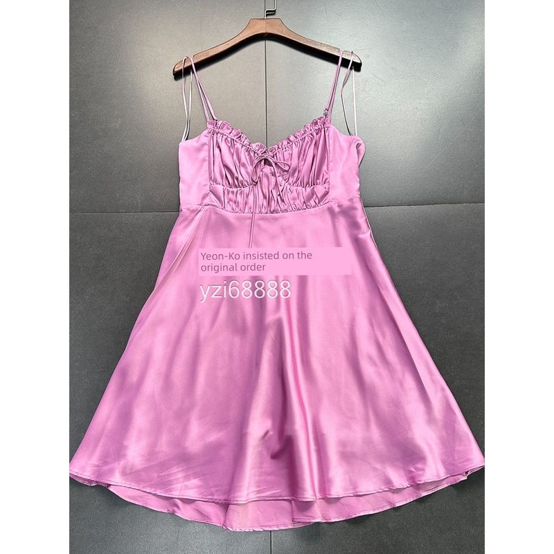 Foreign Trade Pure Original AST * Sling Smooth Material Pure Desire Wind A Word Swing High Waist Mini Sling Dress