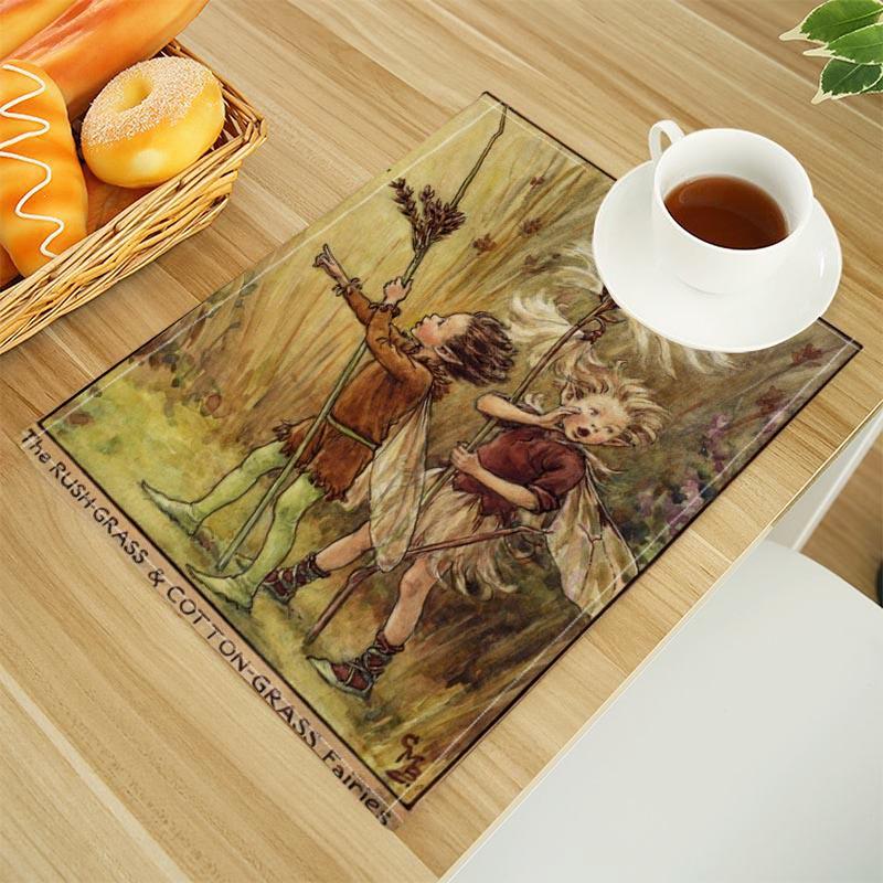 The Fairies Of The Winter Print Linen Dining Table Mats Alphabet Kitchen Placemat 30X45cm Coasters Pads Bowl Cup Mat