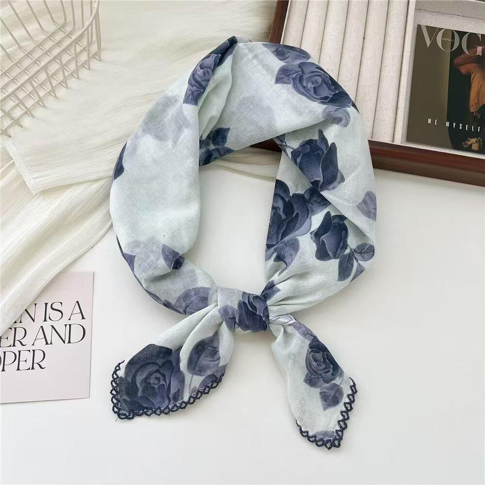 Carré en Coton Petit Carré Foulard Rétro Littéraire Petit Foulard en Soie Foulard Décoratif Petit et Frais pour Femme Cache-cou Rouge Foulard Mode Impression