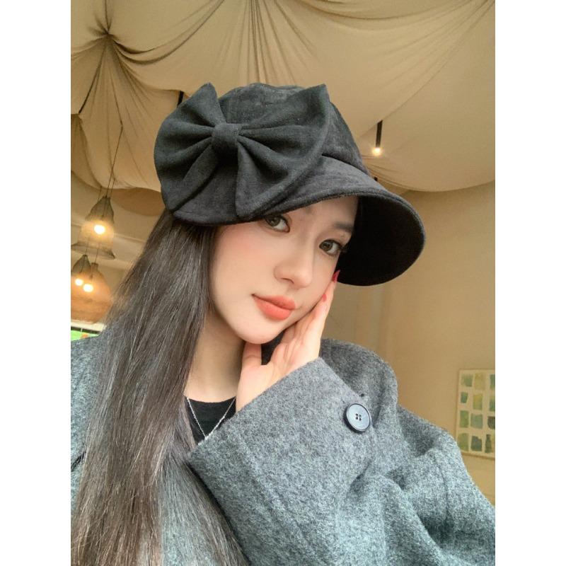 Women S Korean Style Winter Autumn Octagonal Hat Bow Decor Warm Sun Protection Cap
