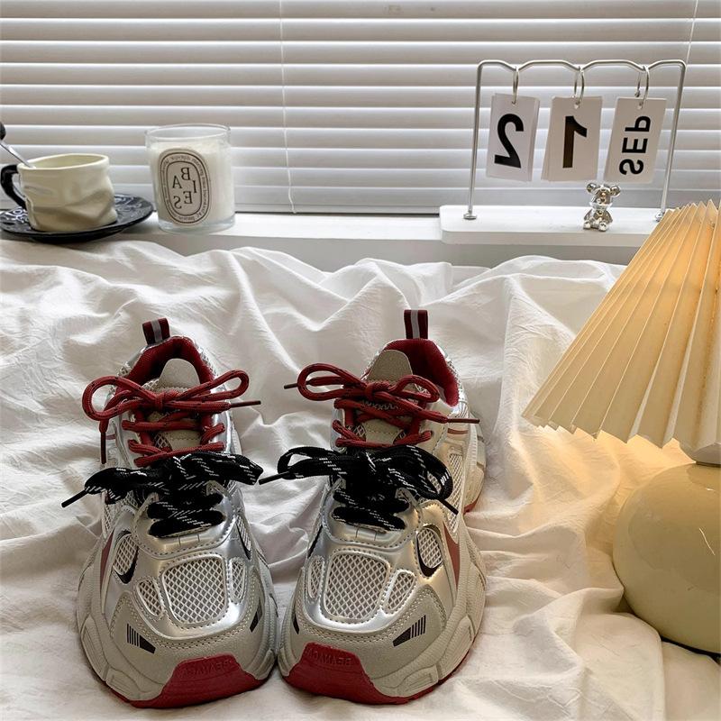 Korean Version of Platform Dad Shoes Autumn 2025 New Versatile Chic Shoes Lightweight Mesh Shoes Breathable Casual Sports