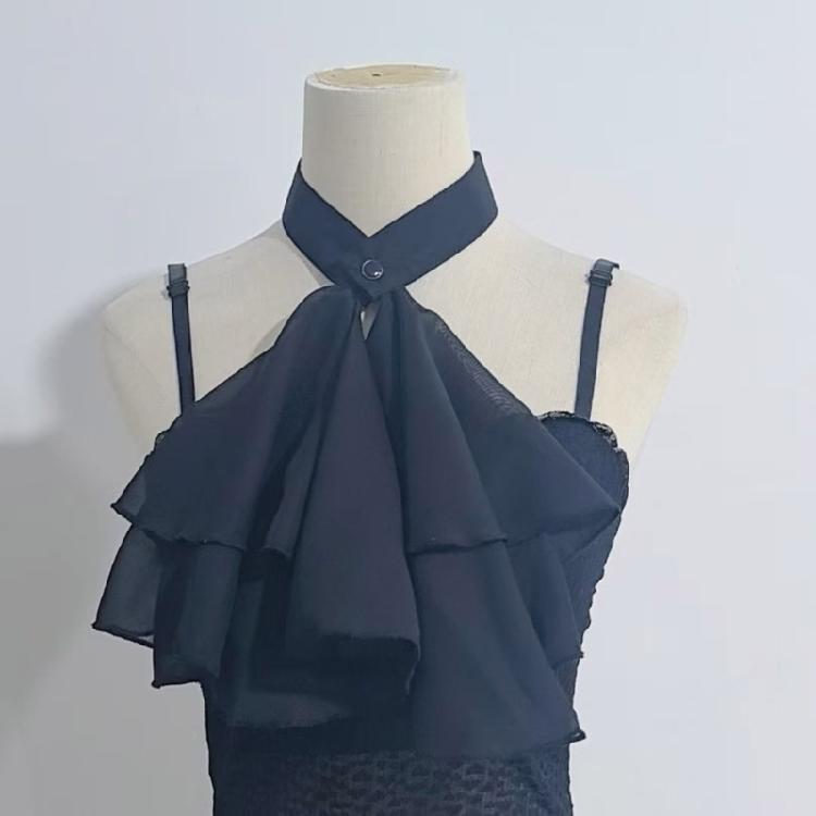 Historical Reenactment Ruffled Jabot Necktie Chiffon Detachable Faux Collar Neckpiece For Renaissances Colonial Outfit