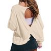 Women's Loose Long Sleeved Backless Women's Top Age Reducing Hollow Out Short Round Neck Women's T-shirt
