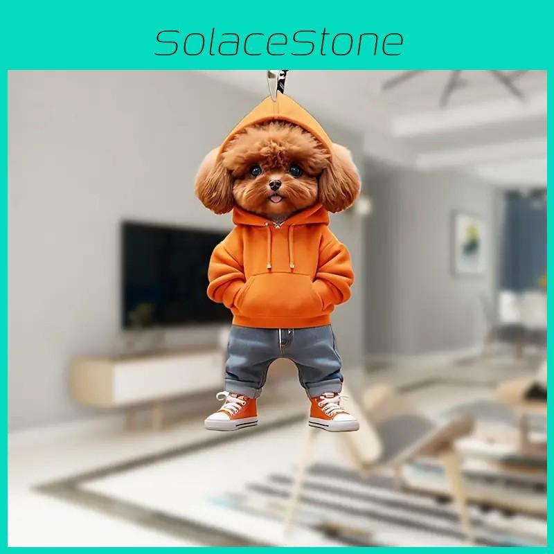 Rearview Acrylic Car Pendant With Teddy Dog Clothing Design For Vehicle Decor