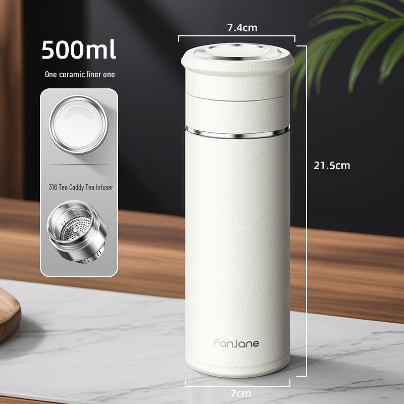 Stainless Steel Thermal Cup with Tea Separator and Portable Lanyard for Men