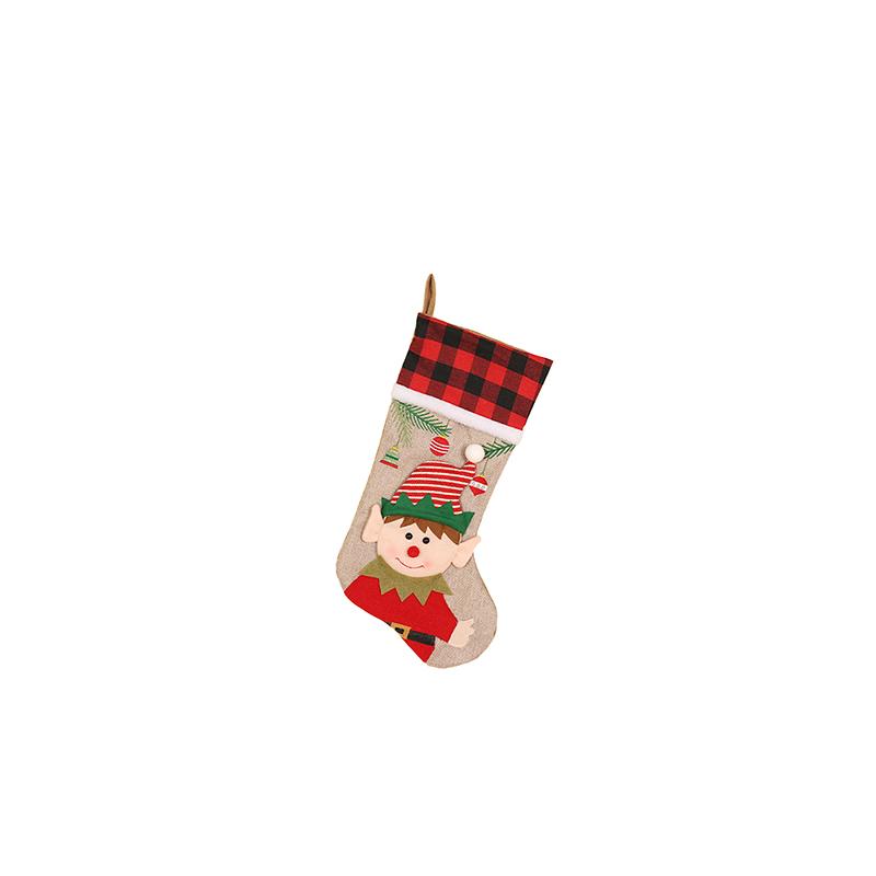 Christmas Stockings, Christmas Stocking Deer Santa Snowman Burlap Plaid Xmas Stocking Holiday Christmas Decoration For Family