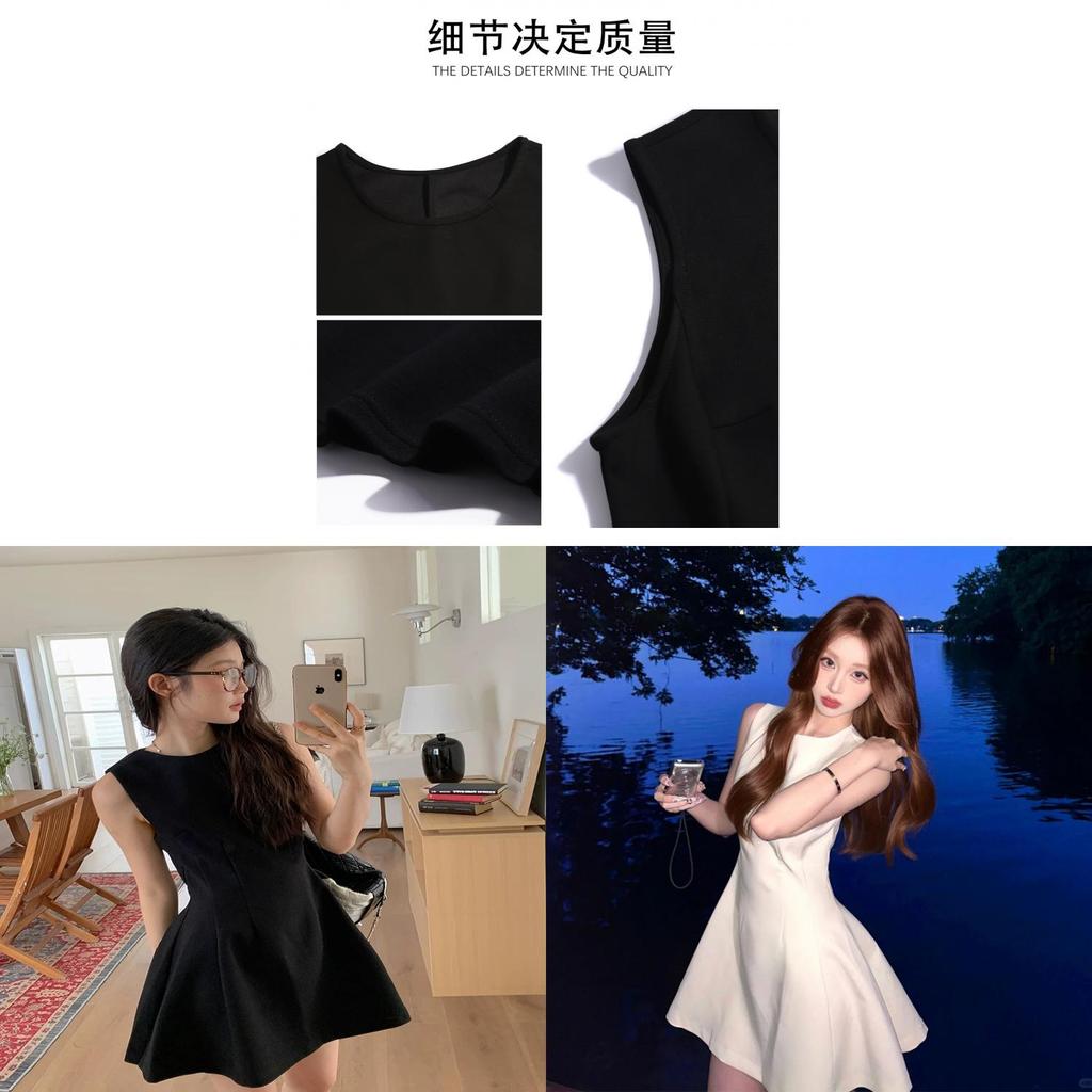 Sophisticated Black Cotton Blend A Line Sleeveless Dress For Summer Elegant Womens Fashion