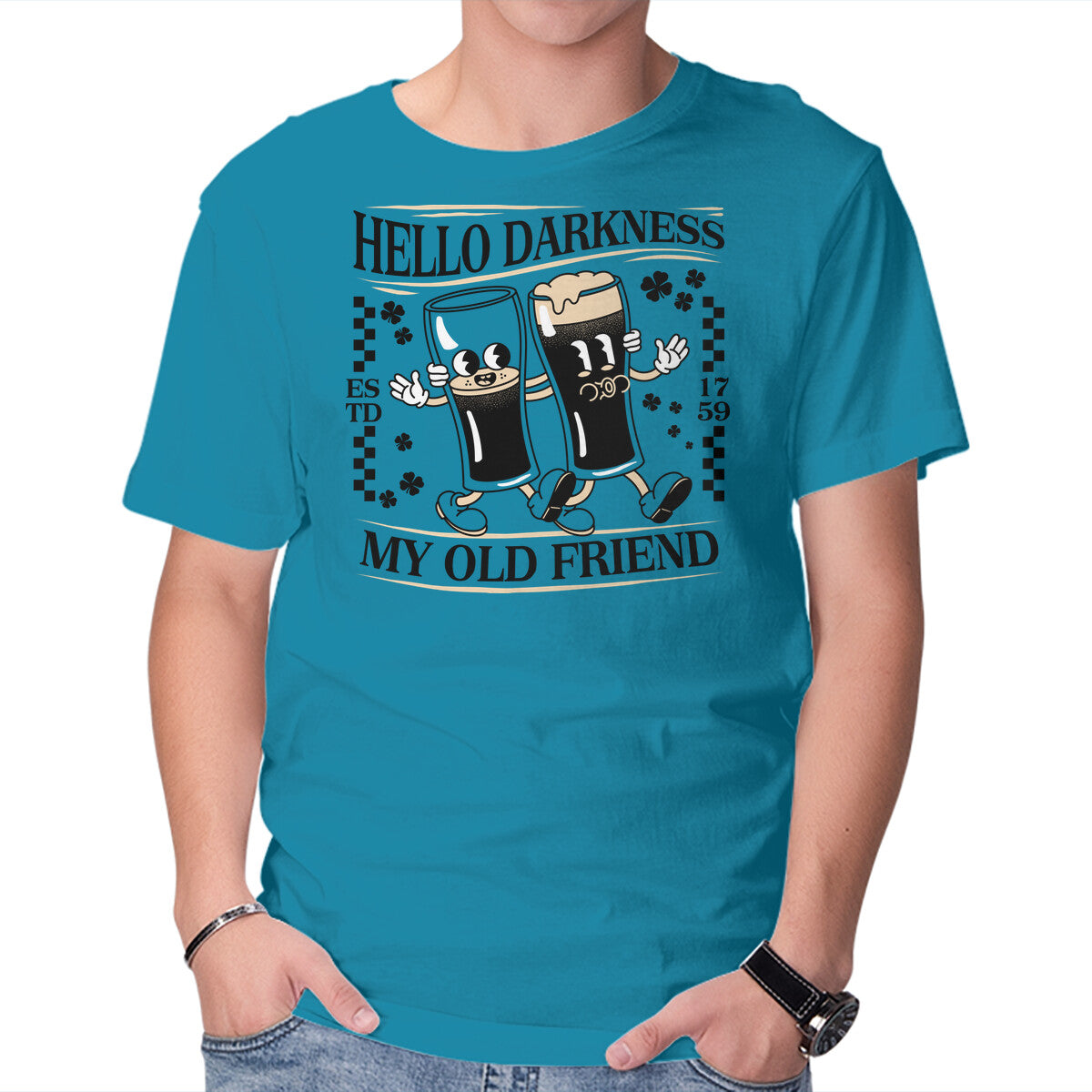 Unisex Crew Neck T-Shirt Hello Darkness Graphic Short Sleeve Casual Tee L