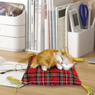 Modèle de chat de simulation avec base de coussin, fausse fourrure, aspect 3D, animal mignon, artisanat, ornement miniature, faux chaton, statue, figurine de voiture, décoration de la maison