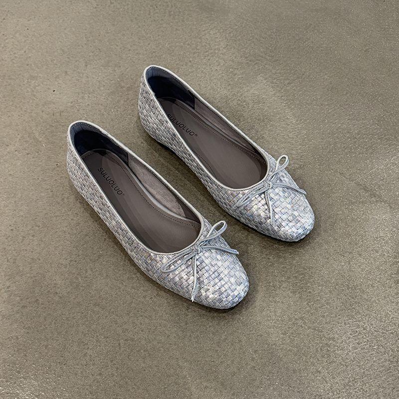 2025 New Niche Square Head Bow Shallow Mouth Single Shoes Women's Summer Flat Shoes Women's Soft Sole Comfortable Super Foreign Korean