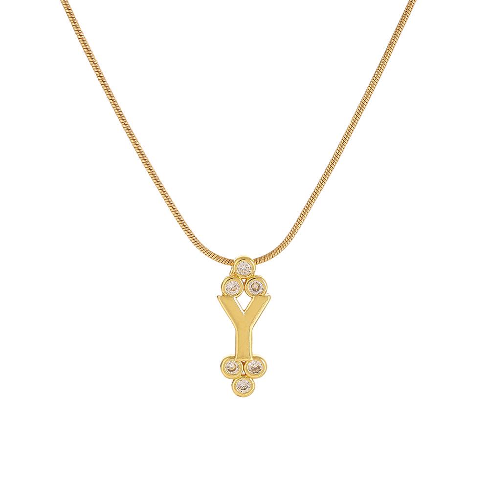 Stainless Steel Pendant Necklace with Zirconia and 26 English Letters Round Snake Chain 45+5cm