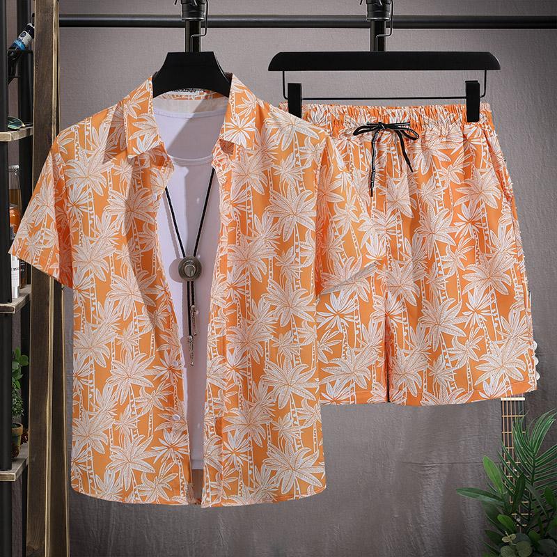 Hawaiian Men's Beach Set Single Chest Short Sleeve Shirt and Shorts Summer Leisure Travel Set
