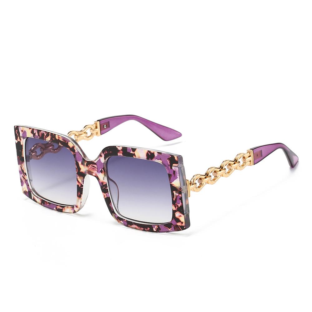 Women's Large Frame Square Sunglasses with Chain Temples