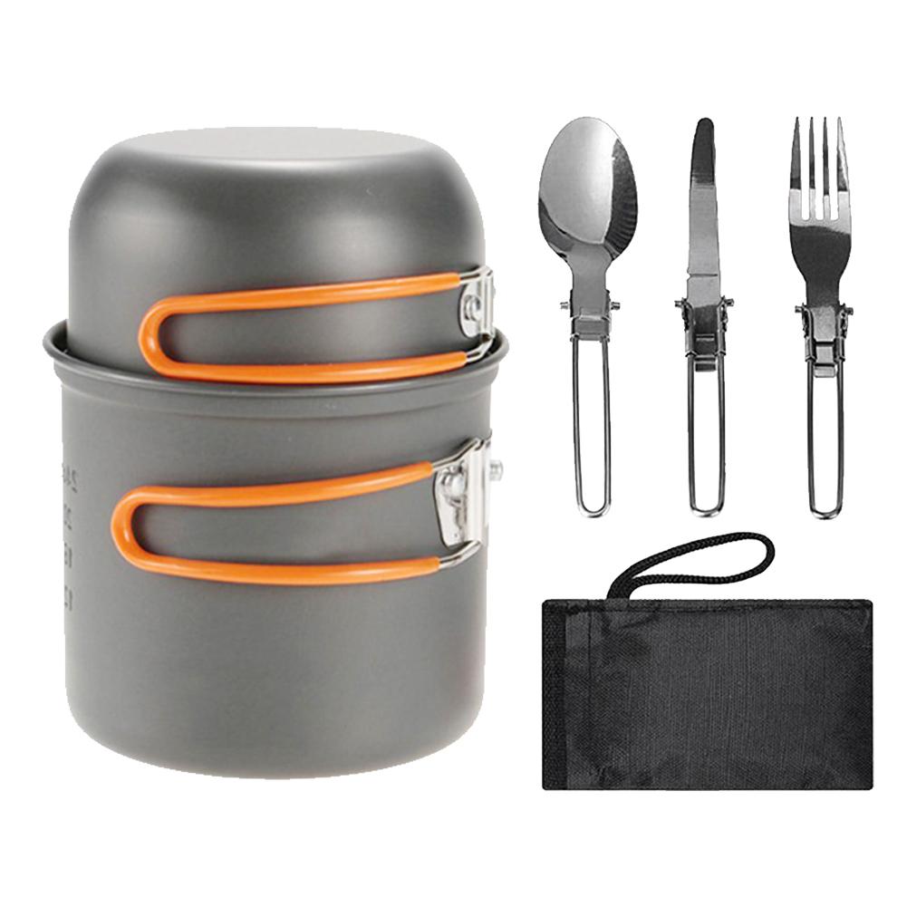 

Camping Cookware Set Aluminum Alloy Camping Cooking Set with Handle Travel Cutlery Utensils for Camping 1-2 Persons помаранчевий