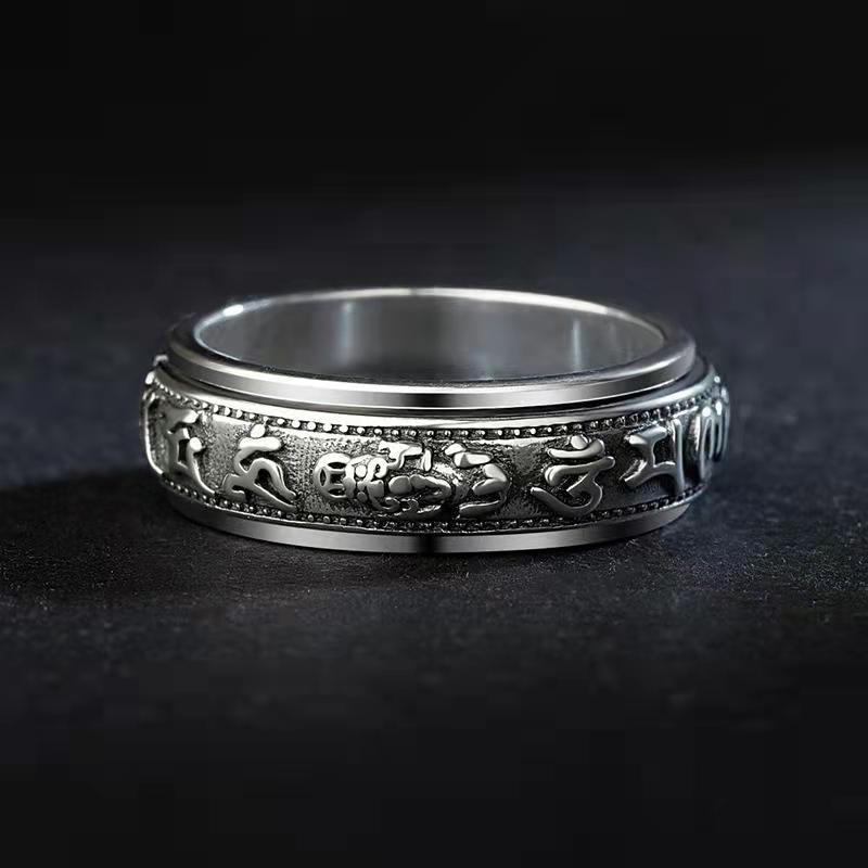 Latest Retro Six Character Mantra Men 'S Brave Finger Ring Rotatable Rings Voguish Fashionable Personality Jewelry AccessoriesRetro Finger Ring