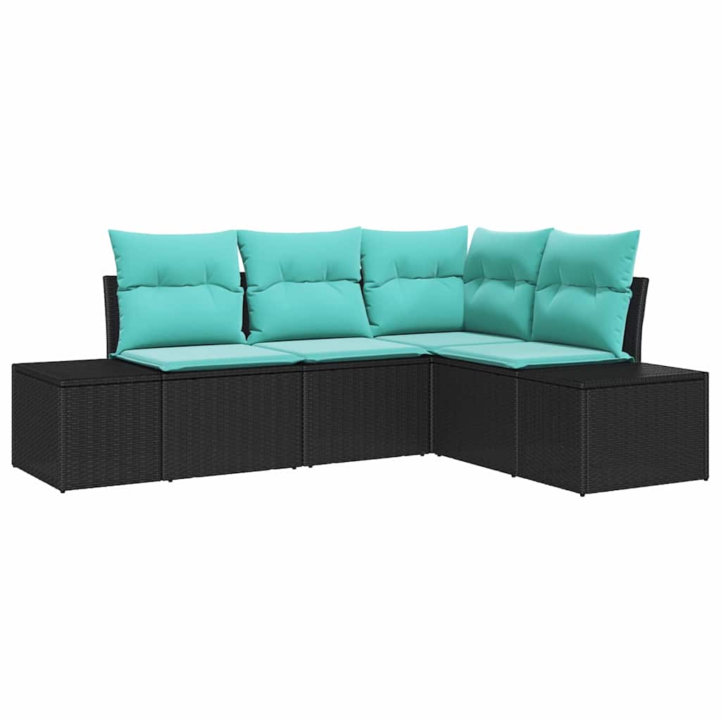 Garden Sofa Set with Cushions 4 pcs Black Poly Rattan