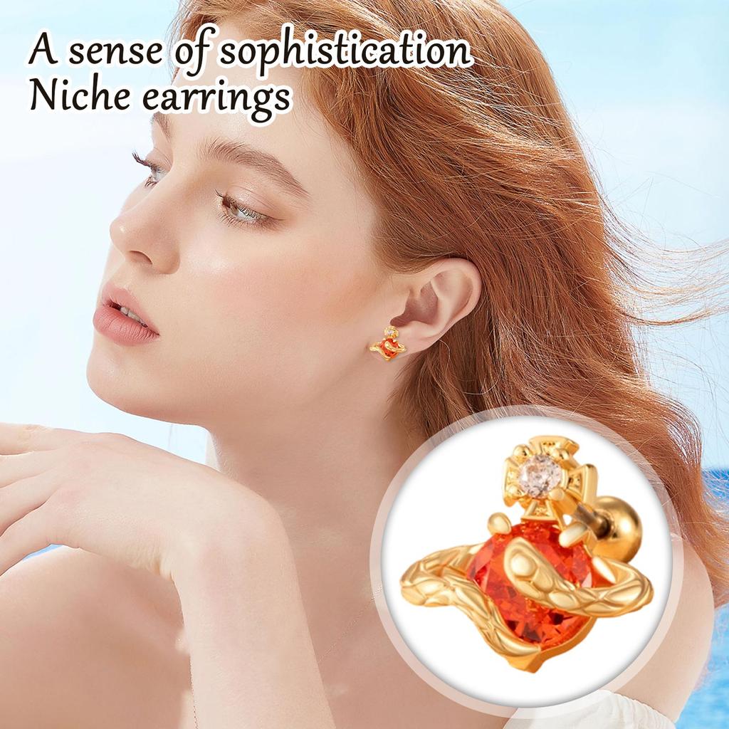 Snake-patterned Saturn Themed Titanium Steel Screw Ear Cartilage Studs & Conch Studs - High-end Unique Couple's Earrings