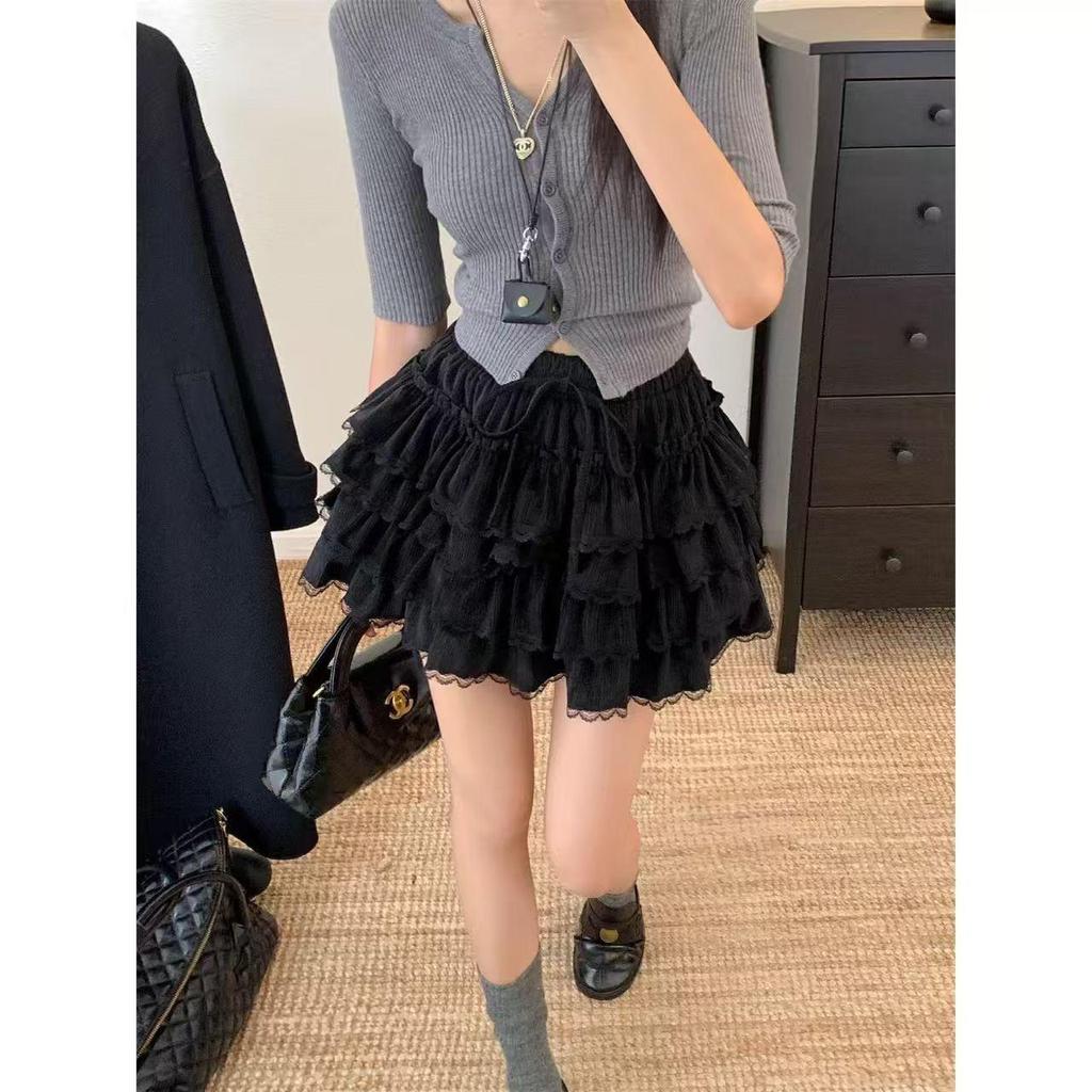 2026 Spring/Autumn Korean Lace-Trim High-Waist Slimming Short Ballet Skirt for Women