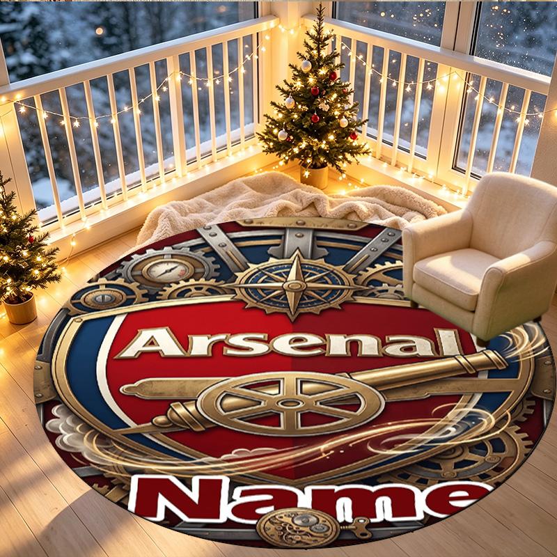 Custom Name Personalized Arsenal F.C Print Round Rug, Versatile Home Decor Carpet, for Playroom, Apartment, Balcony, Entryway, Hallway Gift