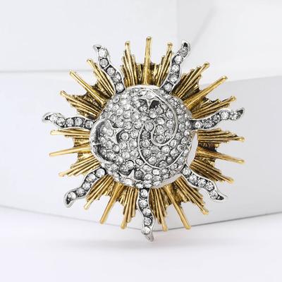 Retro Kreative Legierung Strass Sonne Brosche Temperament Vielseitig Damen Anzug Pullover Korsage Schmuck Anstecknadel