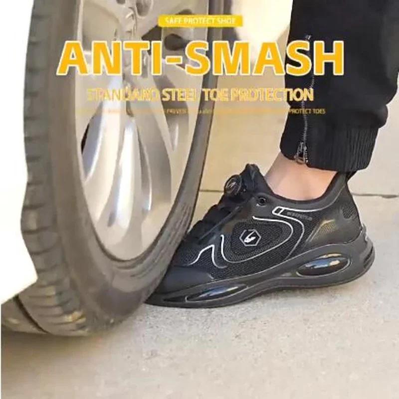 Fashion Waterproof Men Safety Shoes Steel Toe Sneakers Rotated Buckle Puncture Proof Work Safety Boots Work Shoes Platform Boots