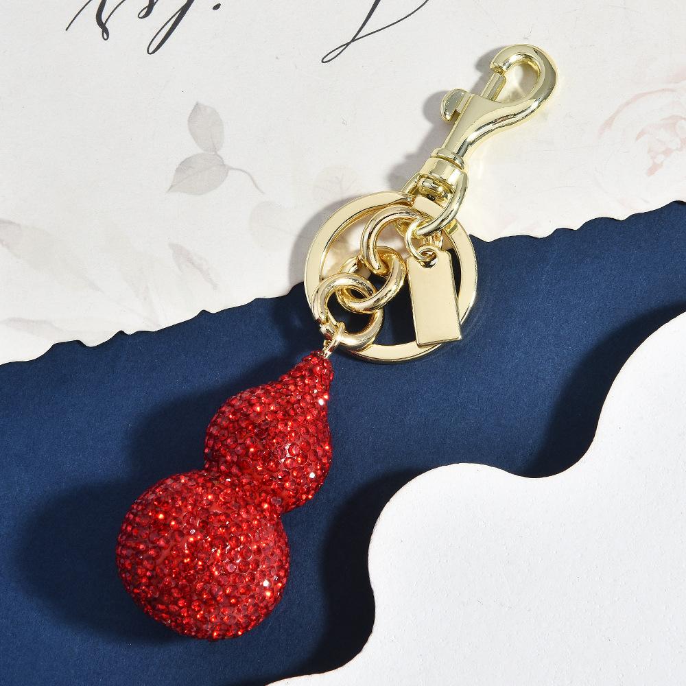 Full Diamond Gourd Keychain Diamond Gourd Bag Pendant Pendant Car Keychain Ring Metal Band Accessories