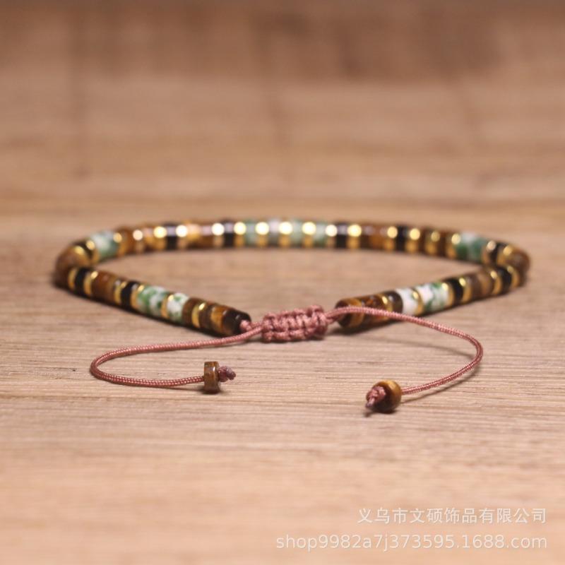 Tiger's Eye Tree Agate Heishi Bead Bracelet – Gold Accent Adjustable Boho Jewelry, Courage Calm Gift for Women